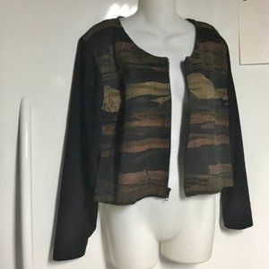 Retro Short Blazer/Shrug Camouflage Like Print Sz M